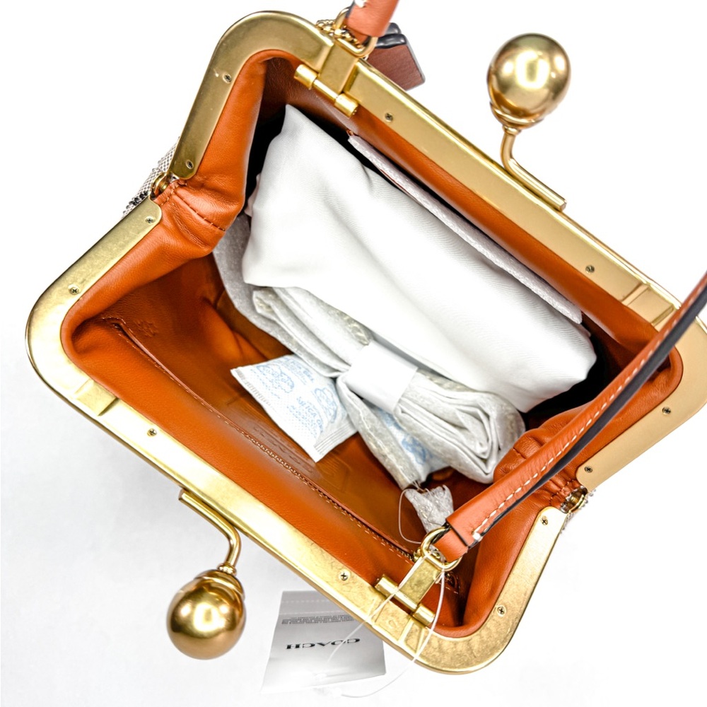 ✨ Coach Crystal Signature Jacquard Kisslock 16 Frame Bag Satchel ✨ - Picture 7 of 11